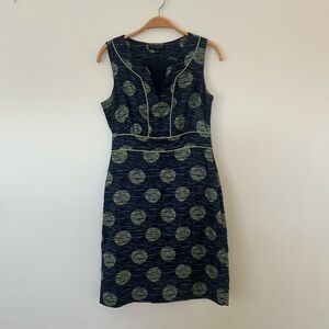 Elegant Navy and Green Polka Dot Dress